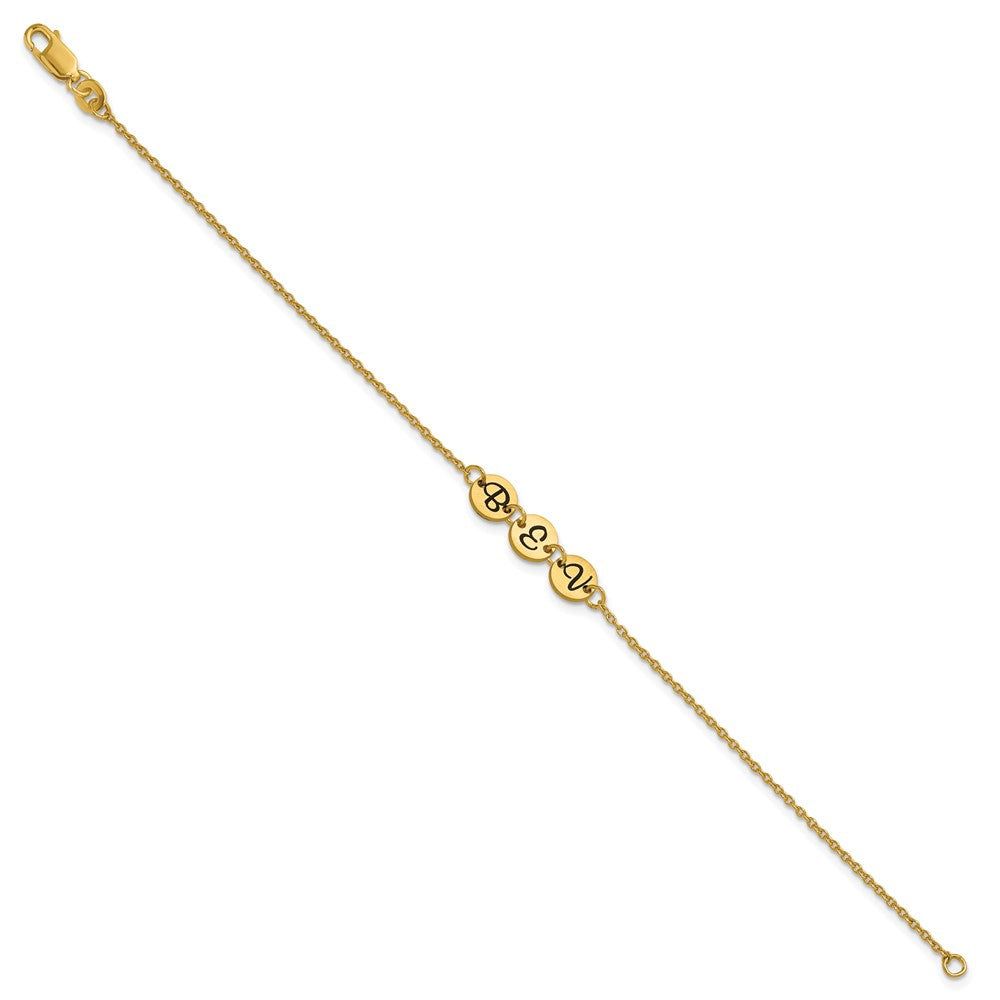 14k Yellow Gold Brushed 3 Disc with Epoxy Initial Bracelet