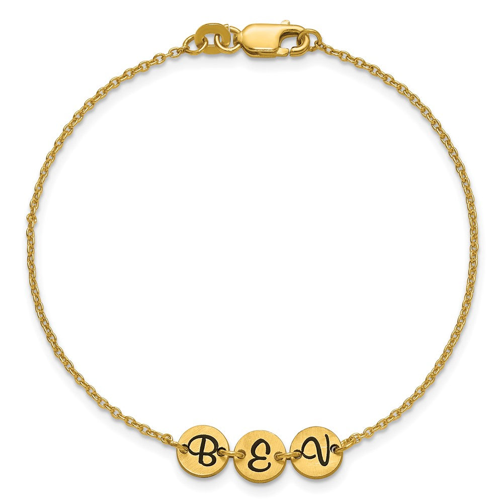 14k Yellow Gold Brushed 3 Disc with Epoxy Initial Bracelet
