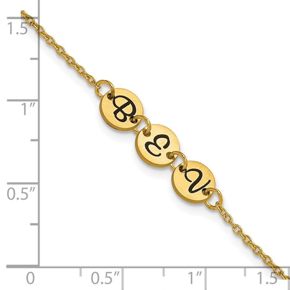 SS/Gold-plated Brushed 3 Station Disc with Epoxy Initial Bracelet