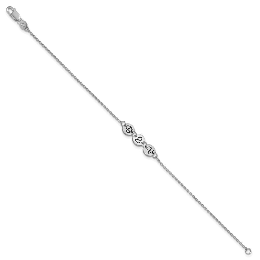 14k White Gold Brushed 3 Station Disc with Epoxy Initial Bracelet