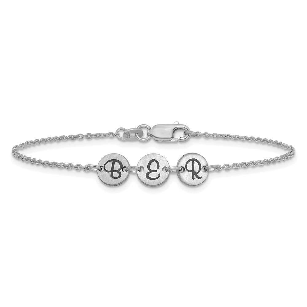 14k White Gold Brushed 3 Station Disc with Epoxy Initial Bracelet