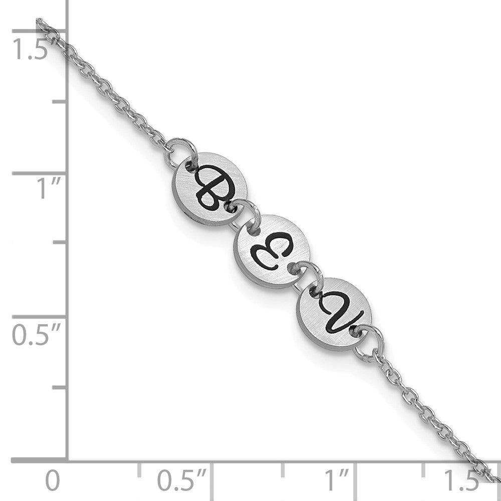 SS/Rhodium-plated Brushed 3 Station Disc with Epoxy Initial Bracelet