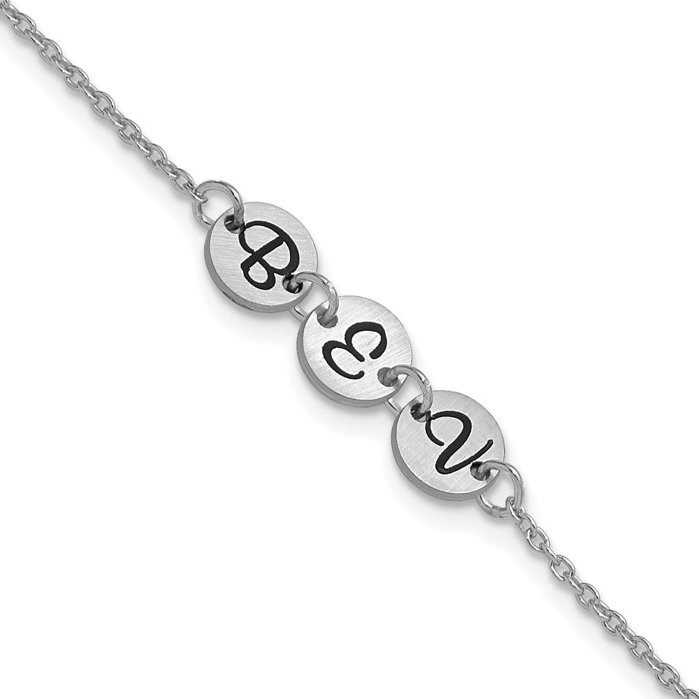 14k White Gold Brushed 3 Station Disc with Epoxy Initial Bracelet