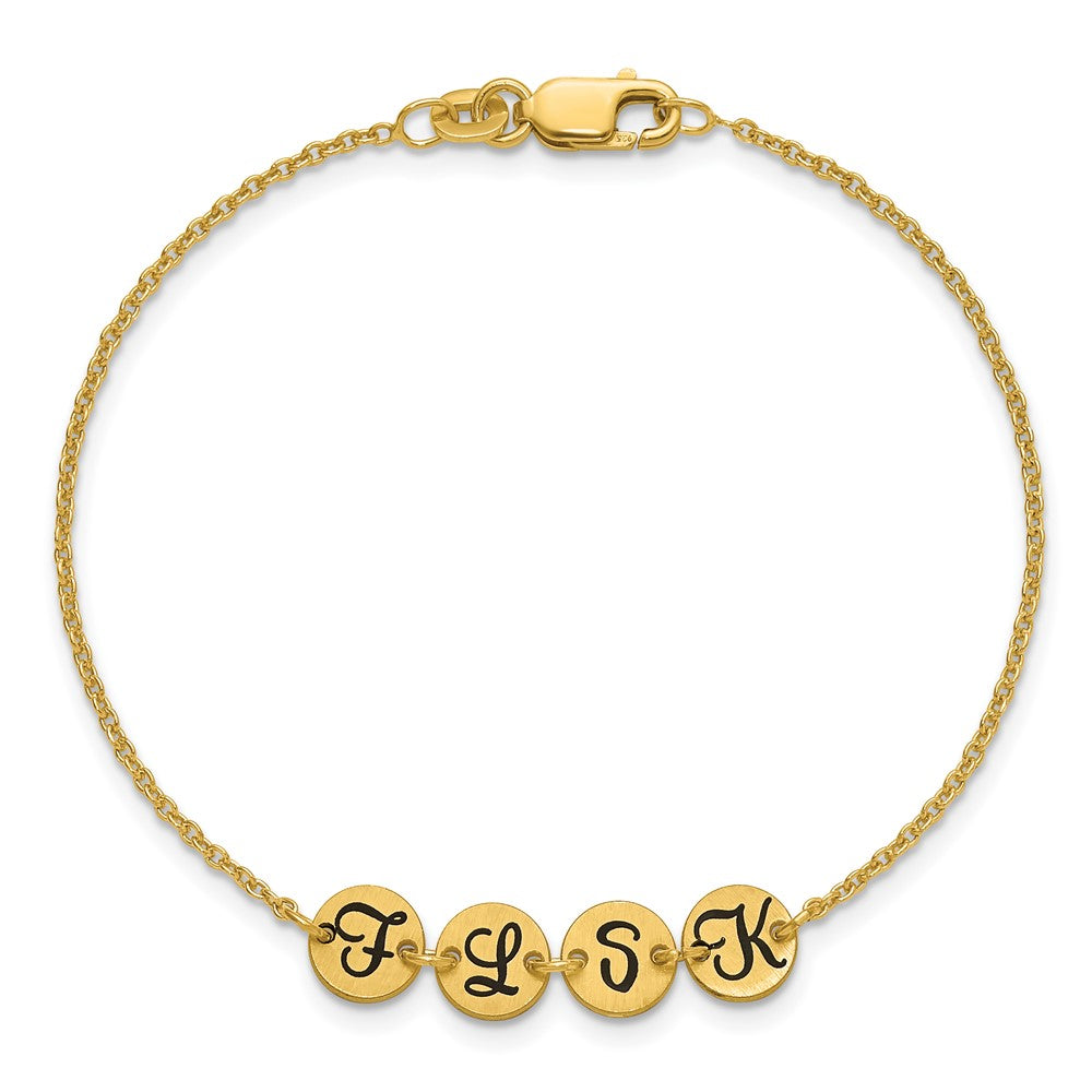 14k Yellow Gold Brushed 4 Disc with Epoxy Initial Bracelet