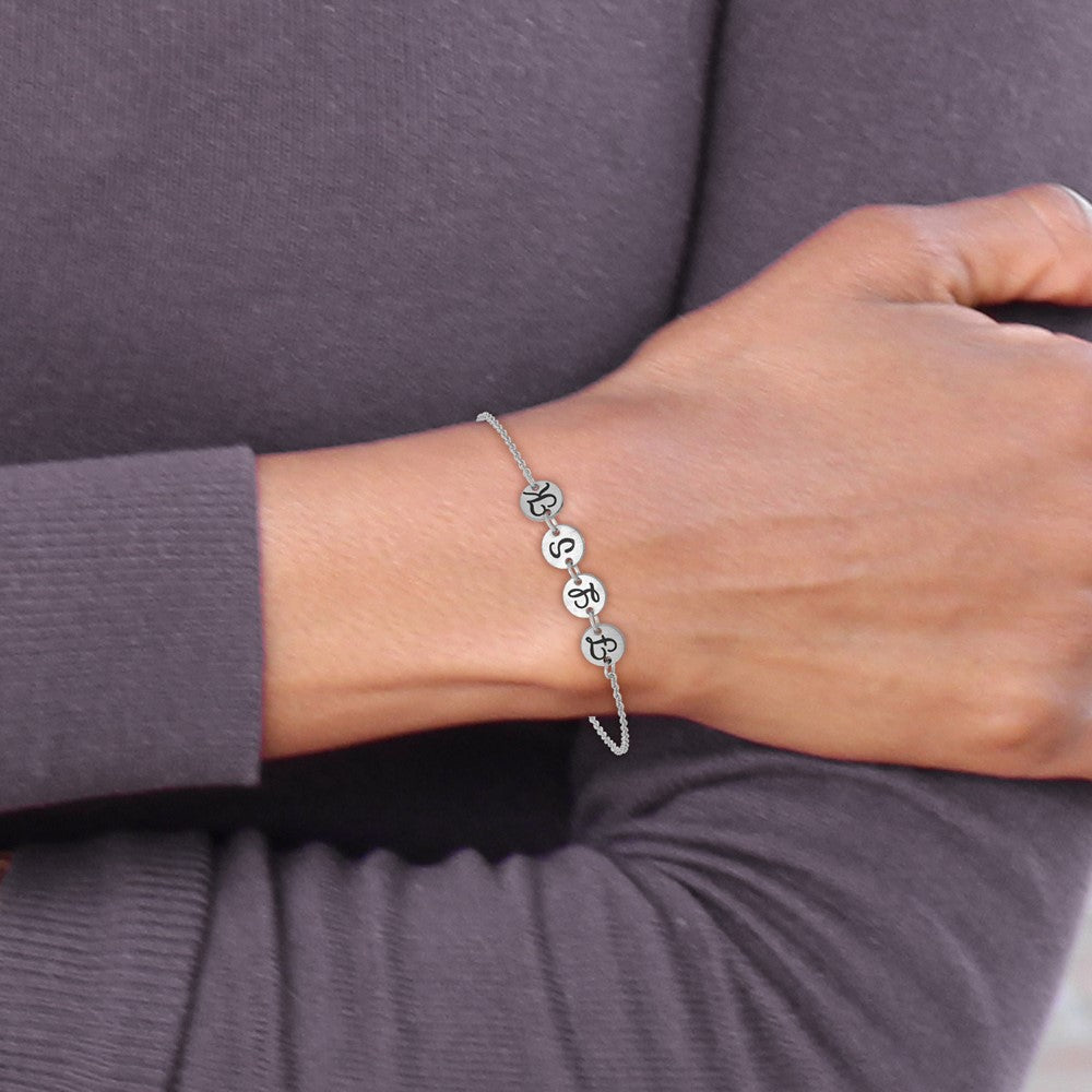 14k White Gold Brushed 4 Station Disc with Epoxy Initial Bracelet