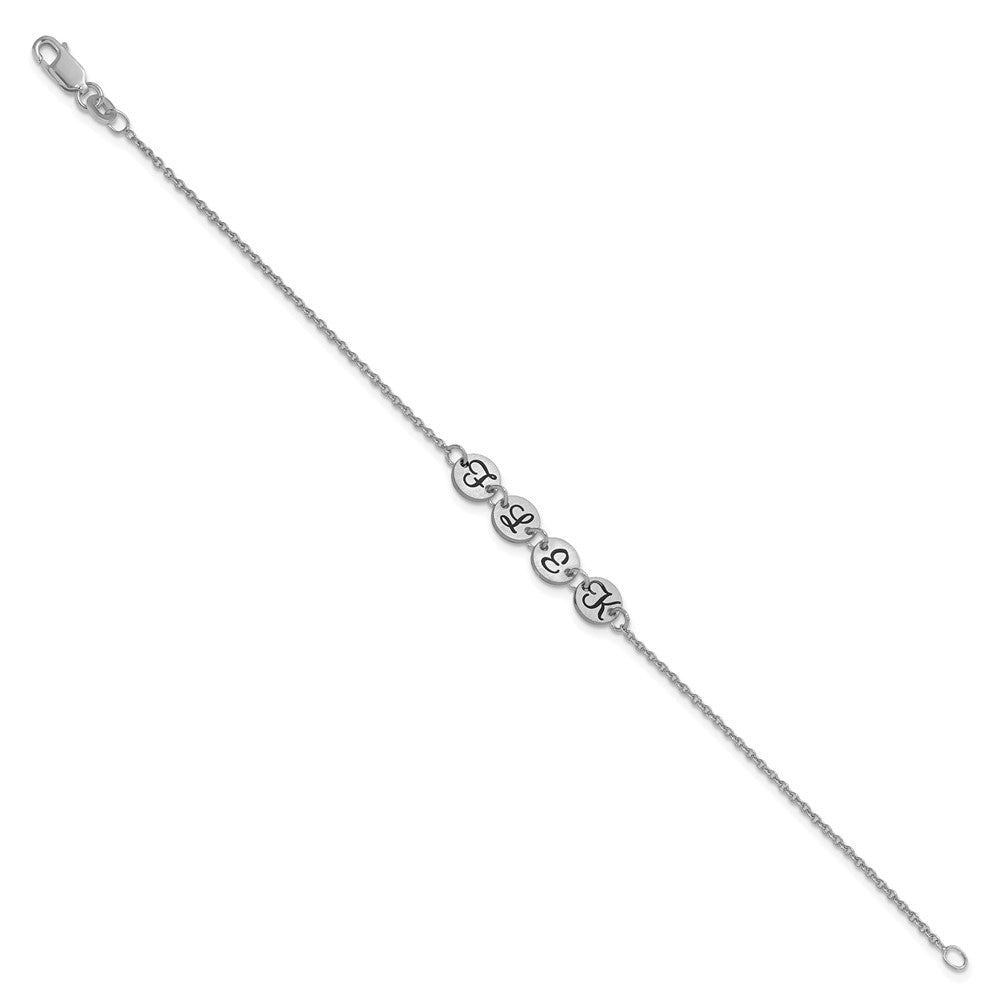 14k White Gold Brushed 4 Station Disc with Epoxy Initial Bracelet