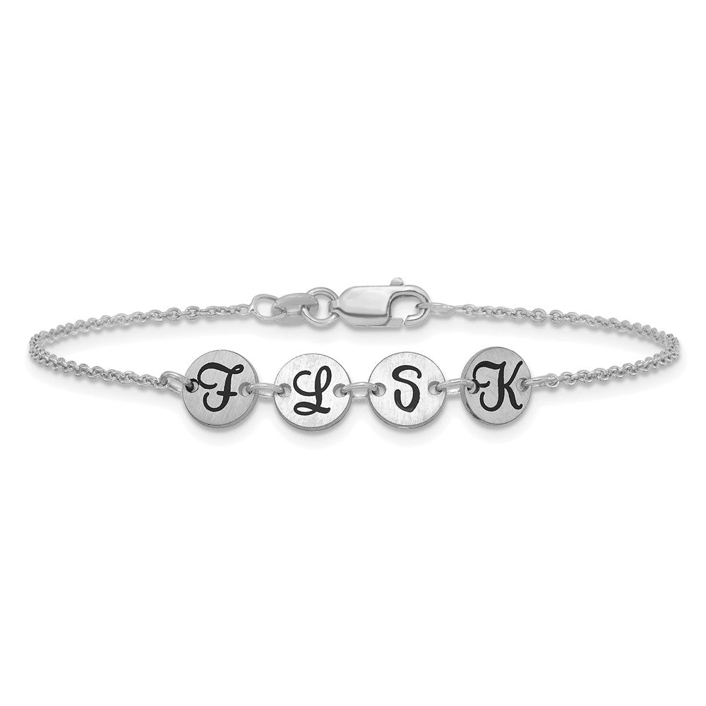 SS/Rhodium-plated Brushed 4 Station Disc with Epoxy Initial Bracelet