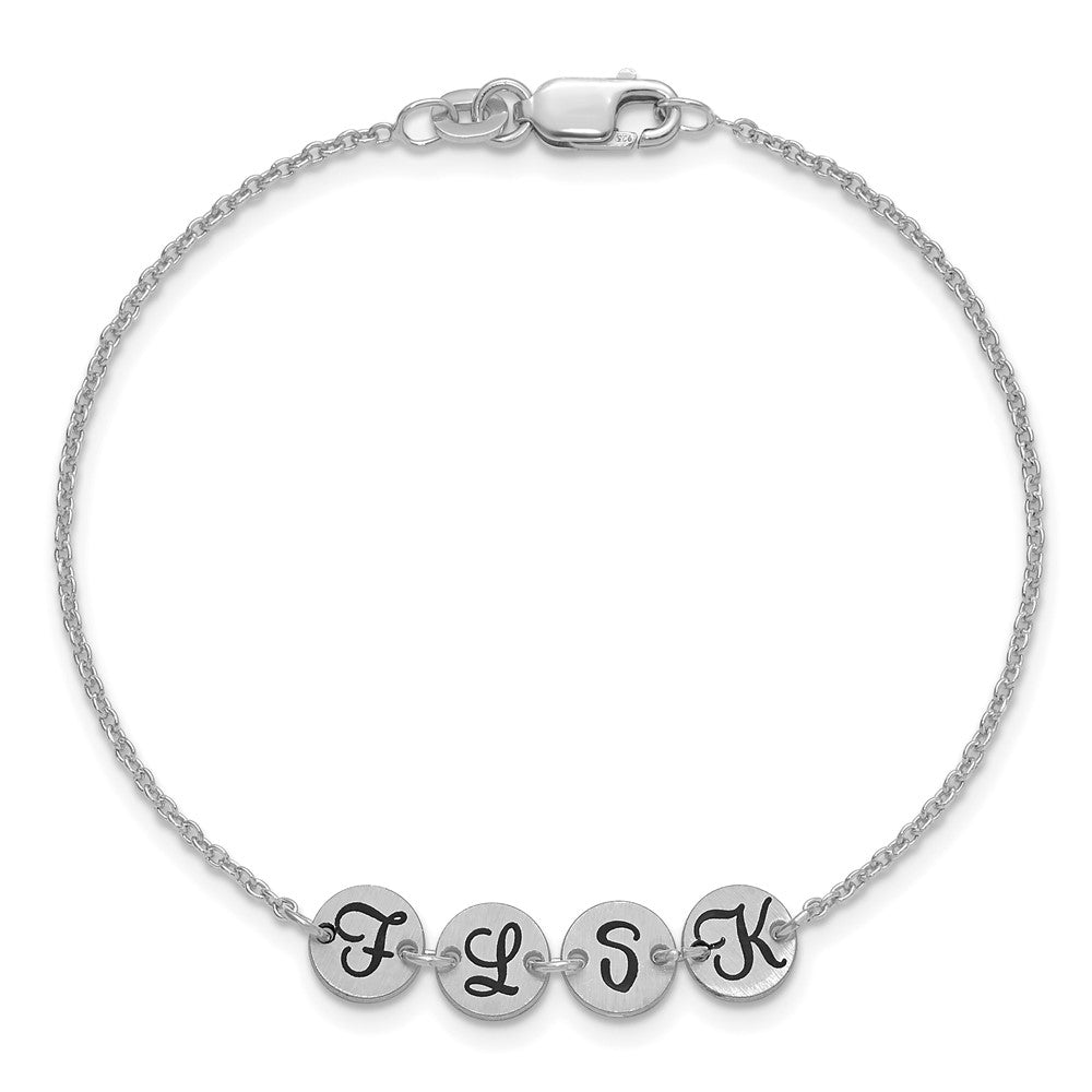 SS/Rhodium-plated Brushed 4 Station Disc with Epoxy Initial Bracelet