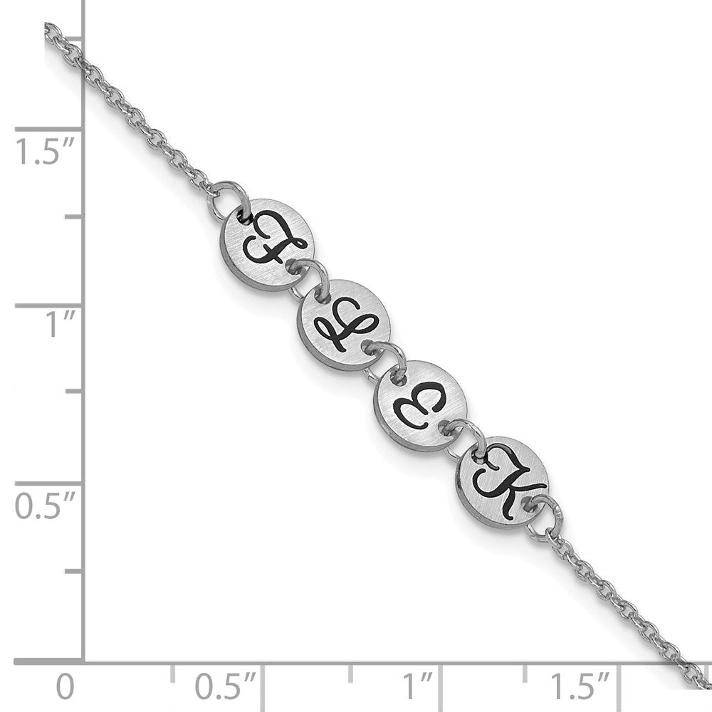 SS/Rhodium-plated Brushed 4 Station Disc with Epoxy Initial Bracelet