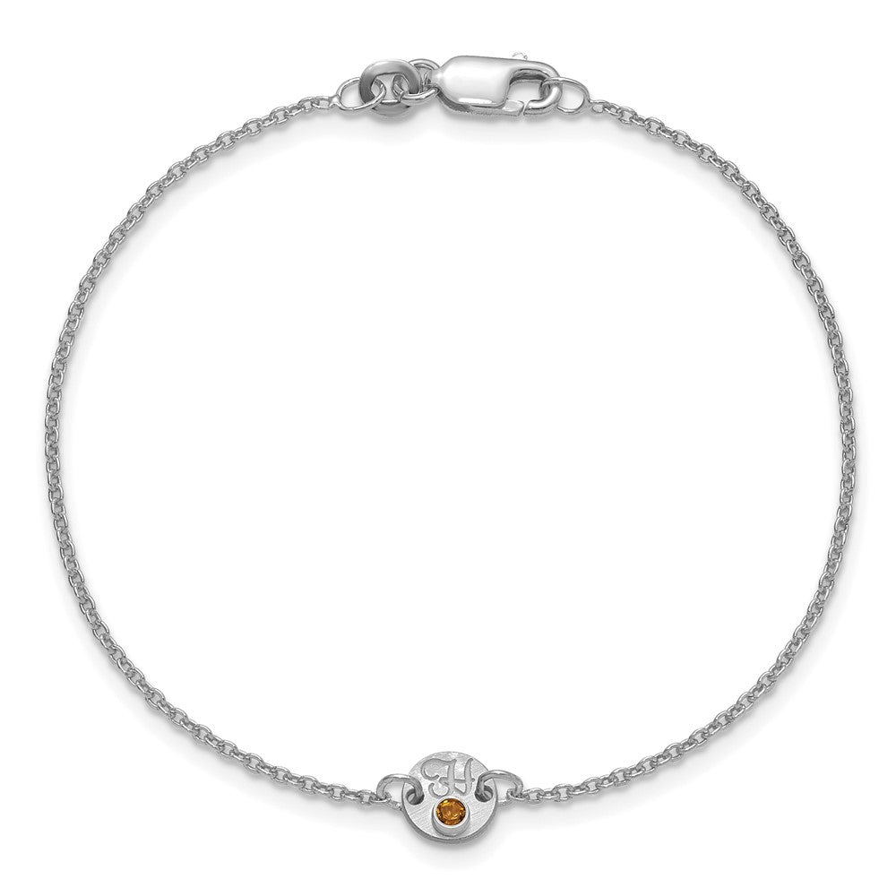 SS/Rhod-plated 1 Disc with Initial and Birthstone Bracelet