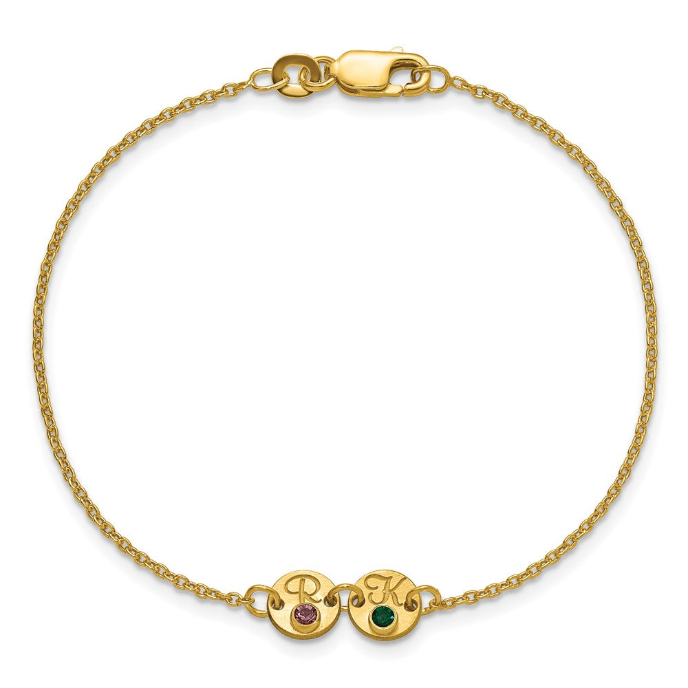 SS/Gold-plated 2 Disc with Initial and Birthstone Bracelet