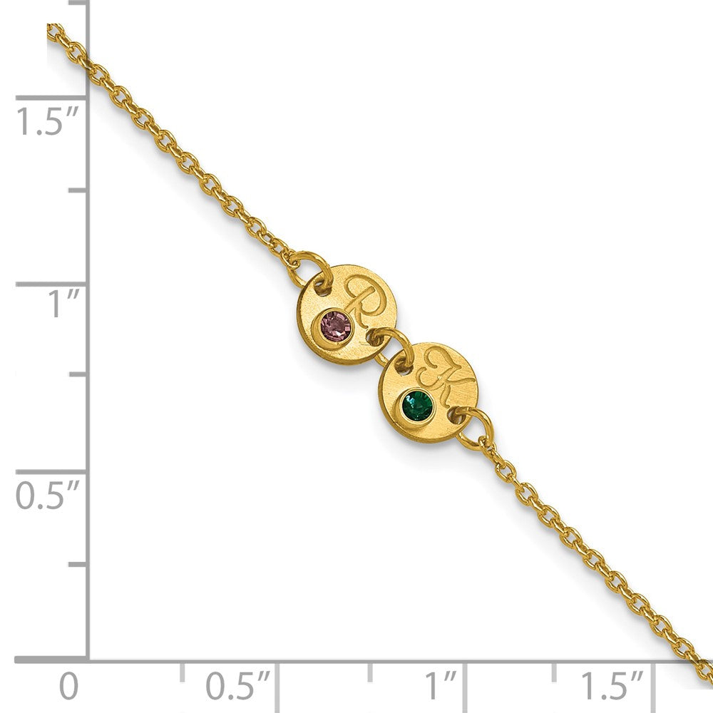 14k Yellow Gold 2 Disc with Initial and Birthstone Bracelet