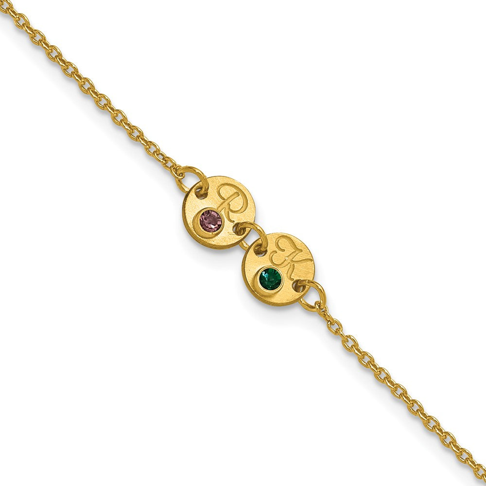 14k Yellow Gold 2 Disc with Initial and Birthstone Bracelet
