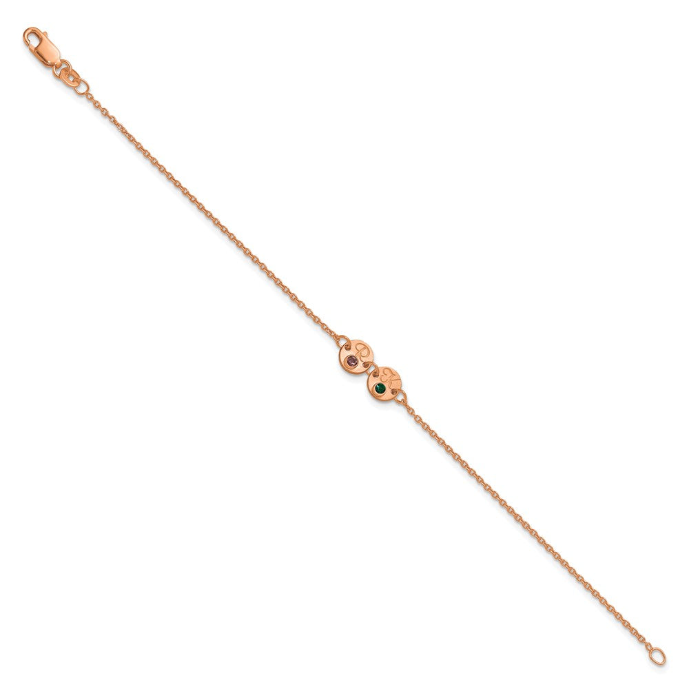 SS/Rose-plated 2 Disc with Initial and Birthstone Bracelet