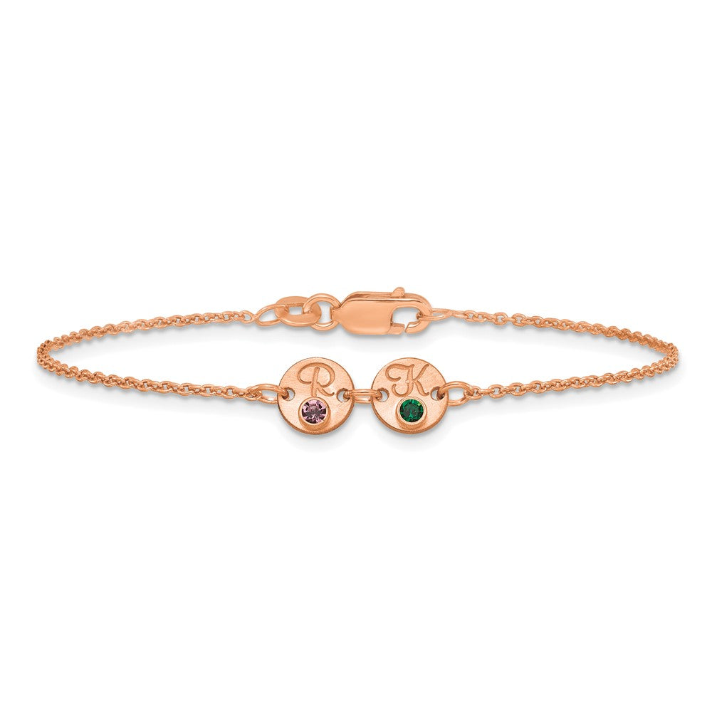SS/Rose-plated 2 Disc with Initial and Birthstone Bracelet