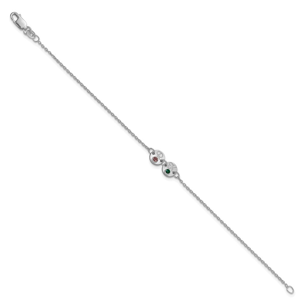 SS/Rhod-plated 2 Disc with Initial and Birthstone Bracelet
