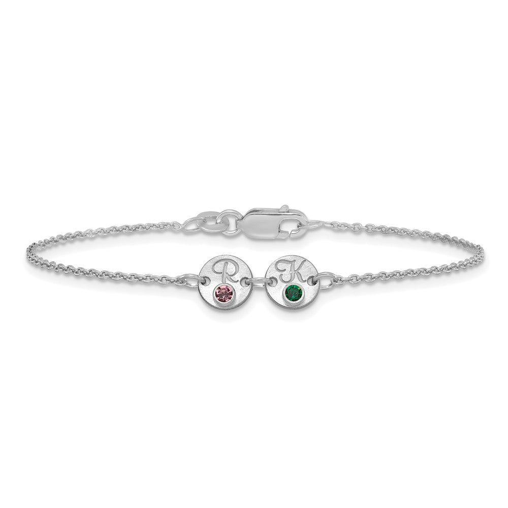 14k White Gold 2 Disc with Initial and Birthstone Bracelet