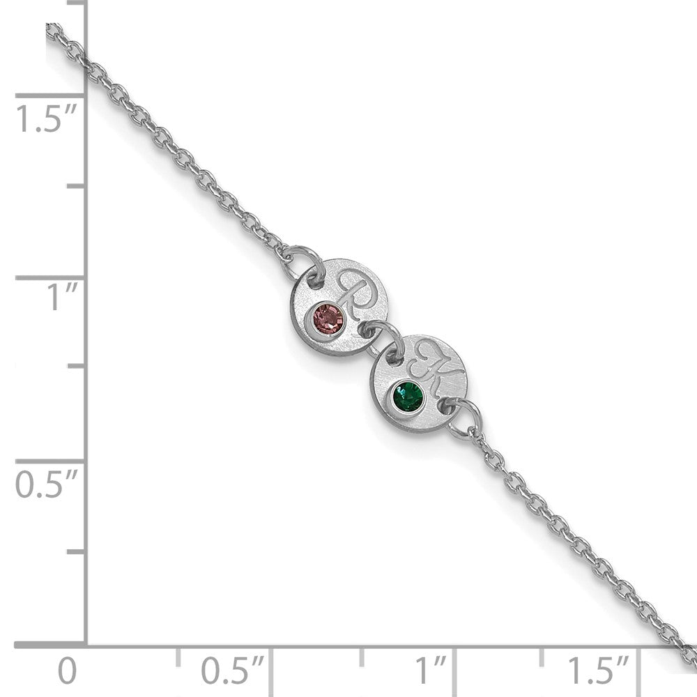 SS/Rhod-plated 2 Disc with Initial and Birthstone Bracelet