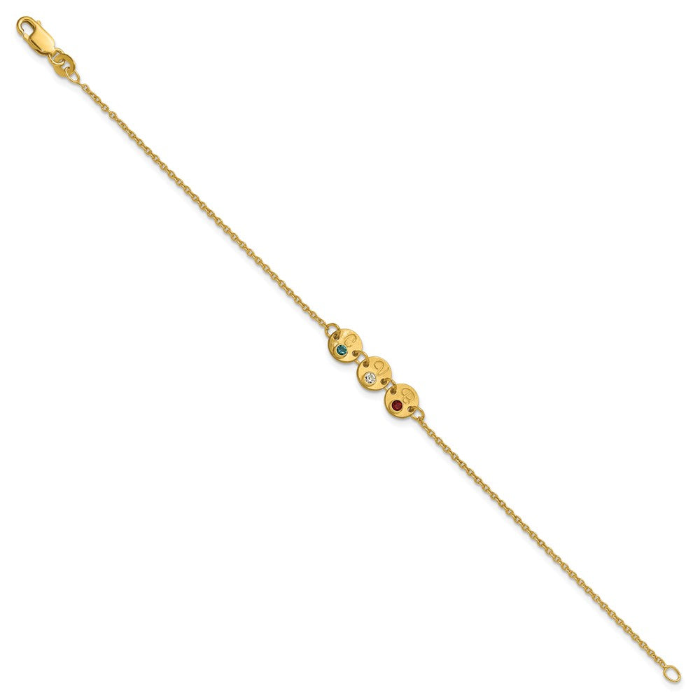 SS/Gold-plated 3 Disc with Initial and Birthstone Bracelet