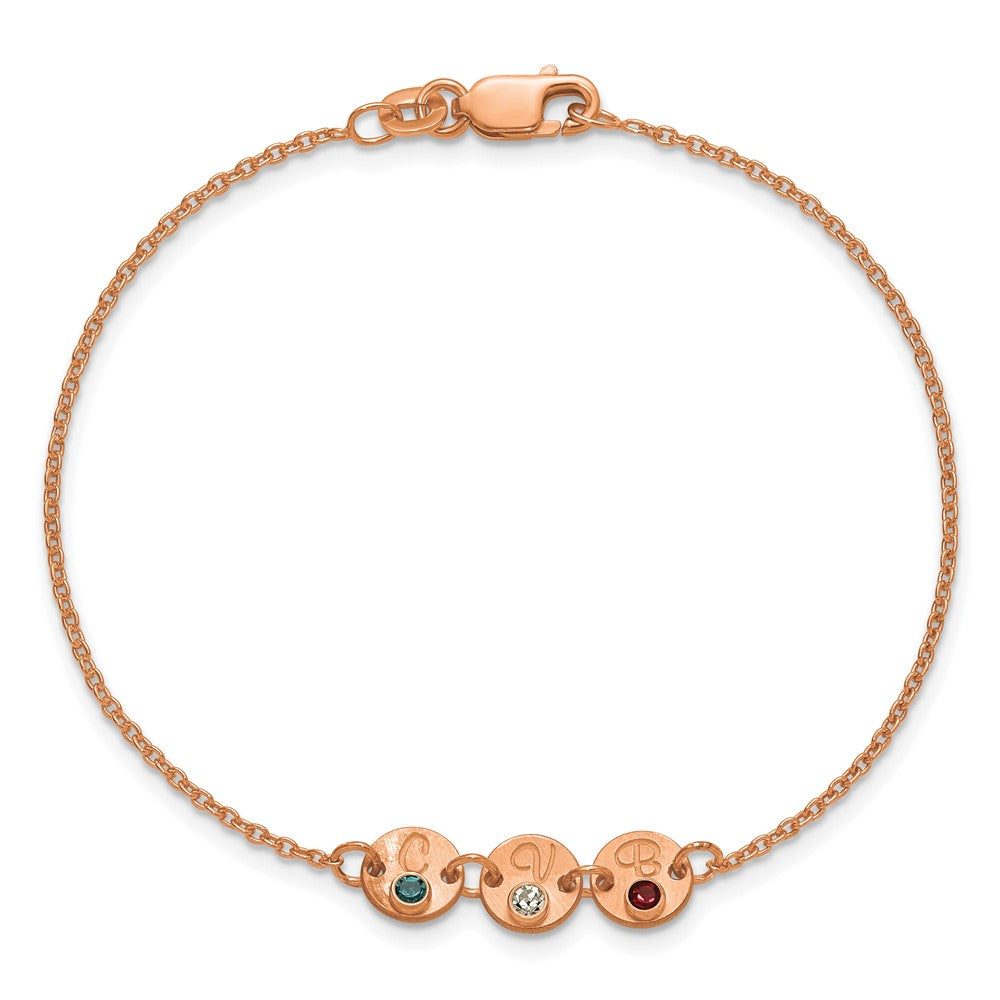 SS/Rose-plated 3 Disc with Initial and Birthstone Bracelet