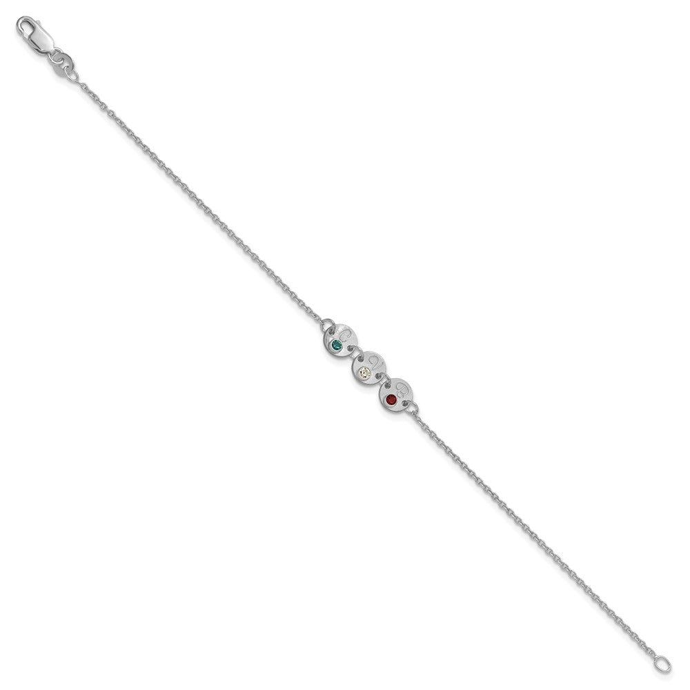 SS/Rhod-plated 3 Disc with Initial and Birthstone Bracelet