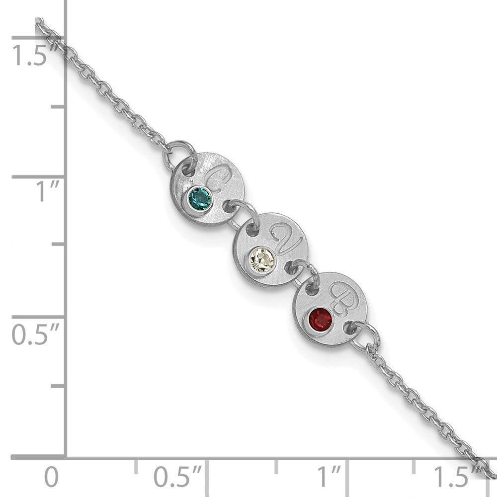 SS/Rhod-plated 3 Disc with Initial and Birthstone Bracelet