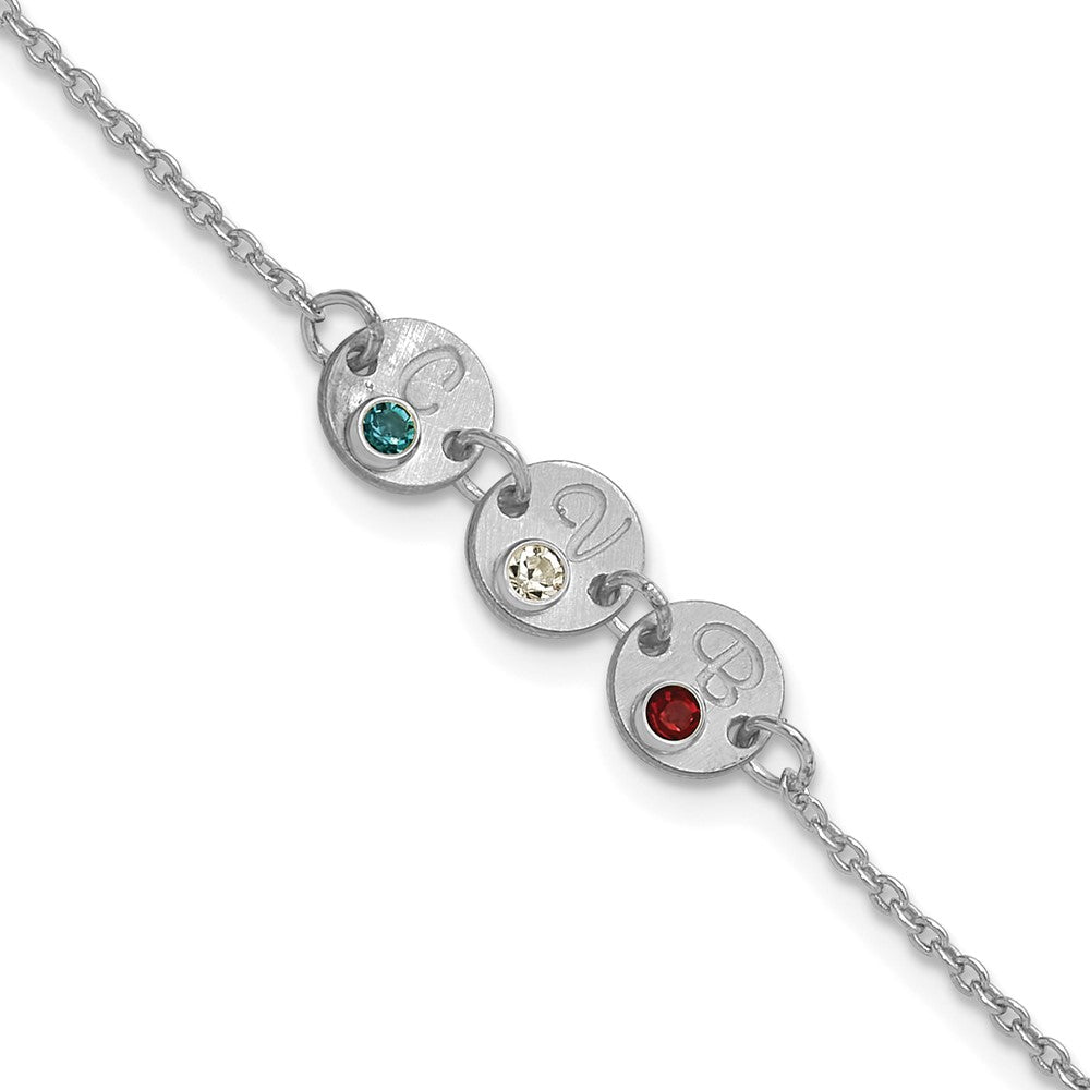 14k White Gold 3 Disc with Initial and Birthstone Bracelet