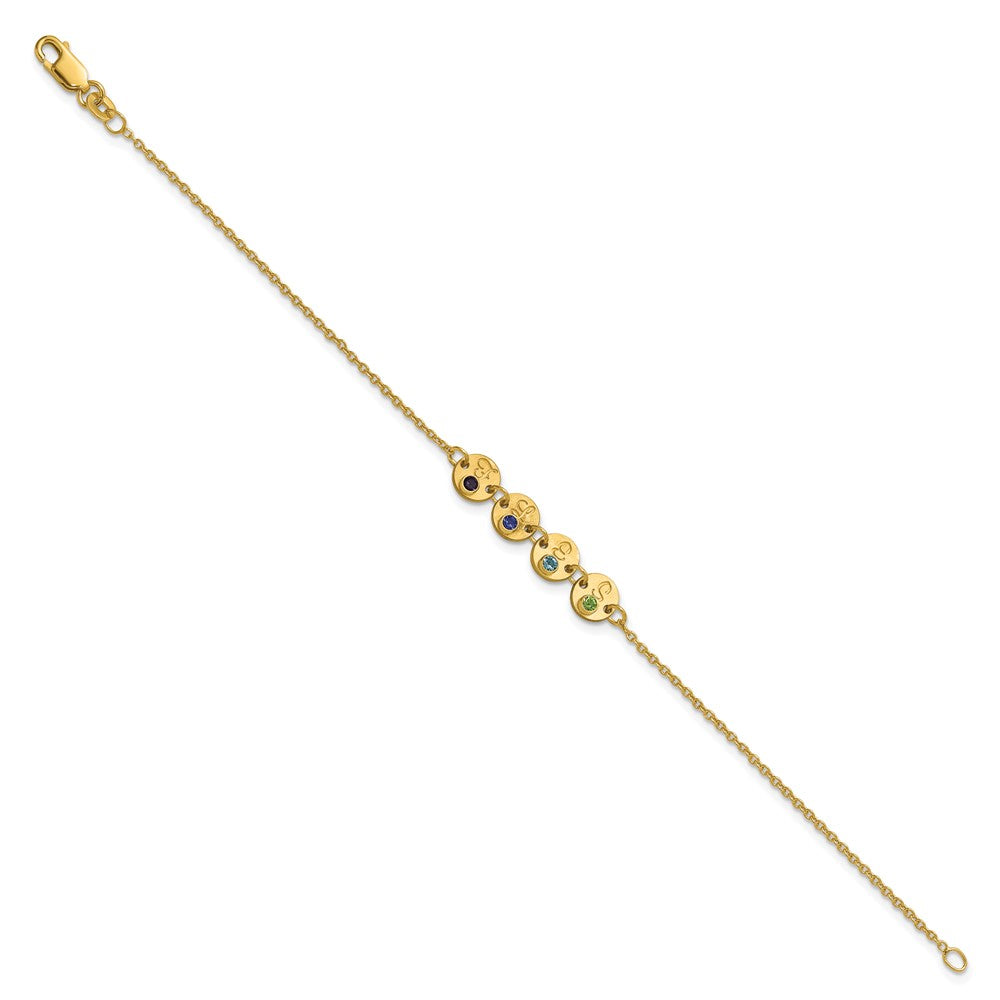 14k Yellow Gold 4 Disc with Initial and Birthstone Bracelet