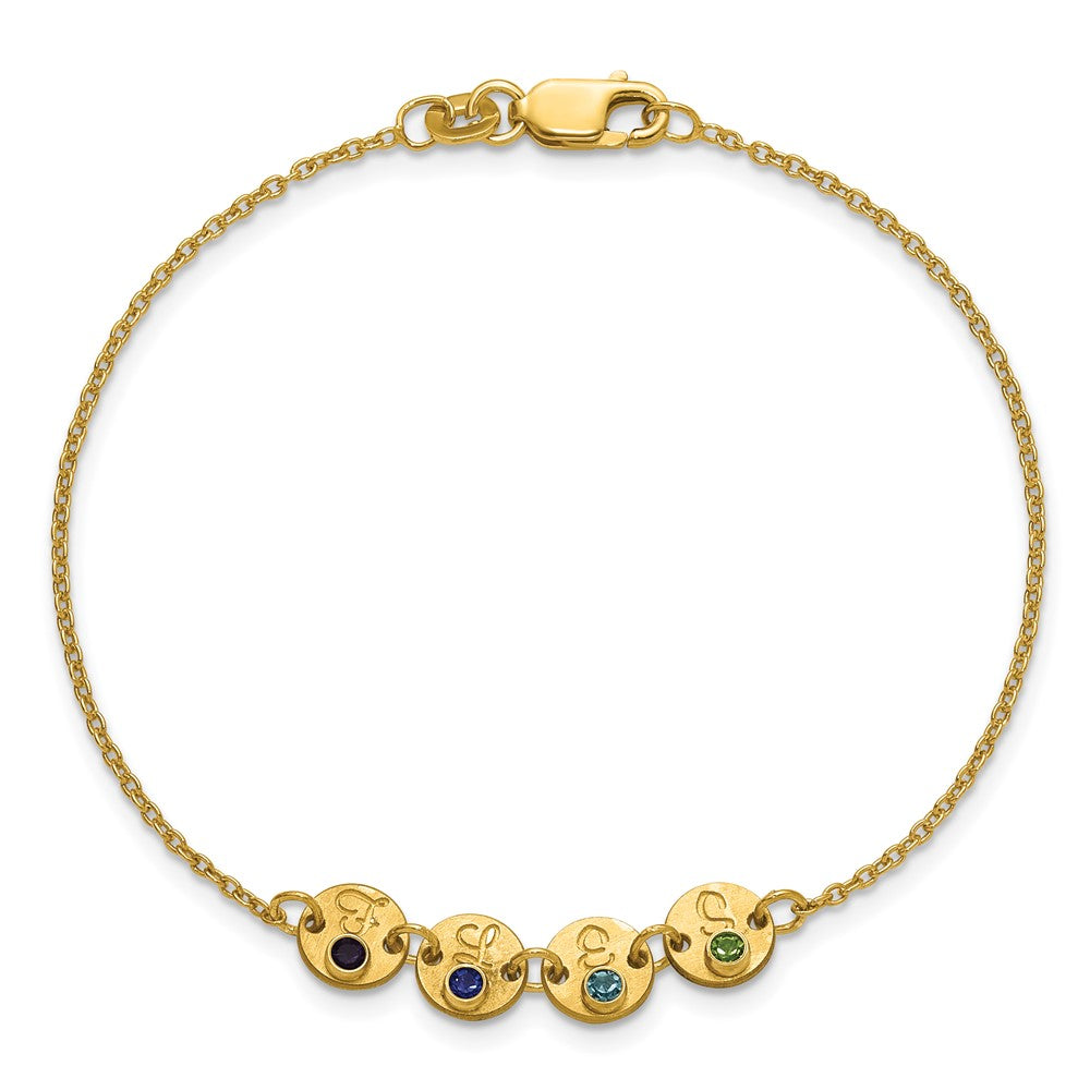 SS/Gold-plated 4 Disc with Initial and Birthstone Bracelet