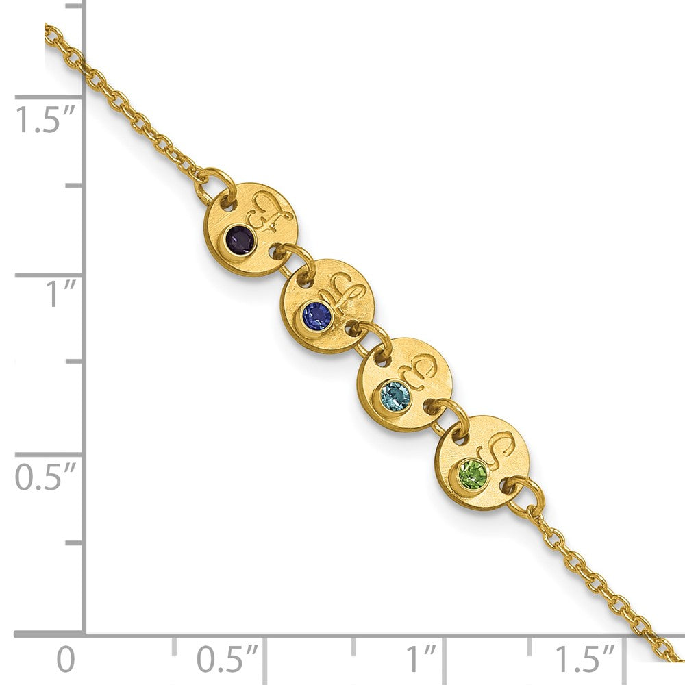 14k Yellow Gold 4 Disc with Initial and Birthstone Bracelet