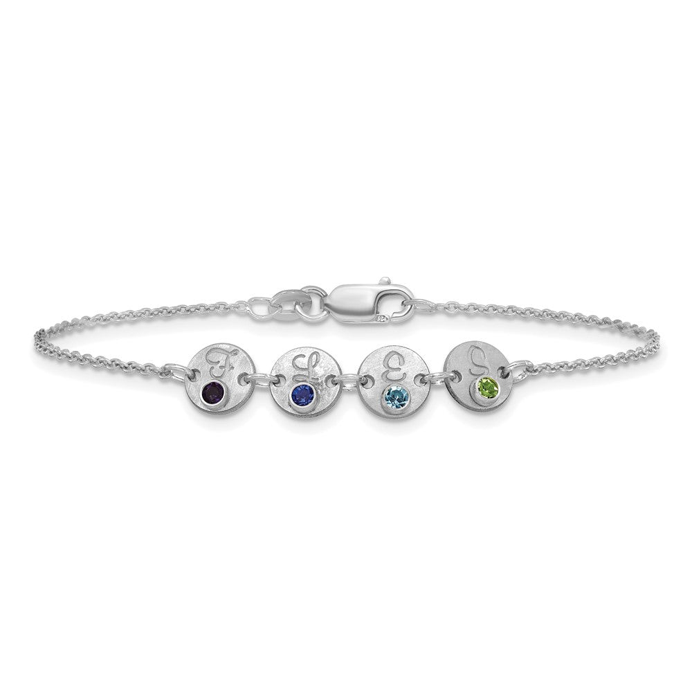 14k White Gold 4 Disc with Initial and Birthstone Bracelet