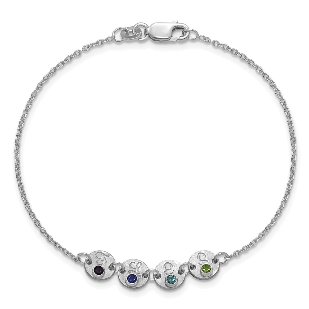 SS/Rhod-plated 4 Disc with Initial and Birthstone Bracelet