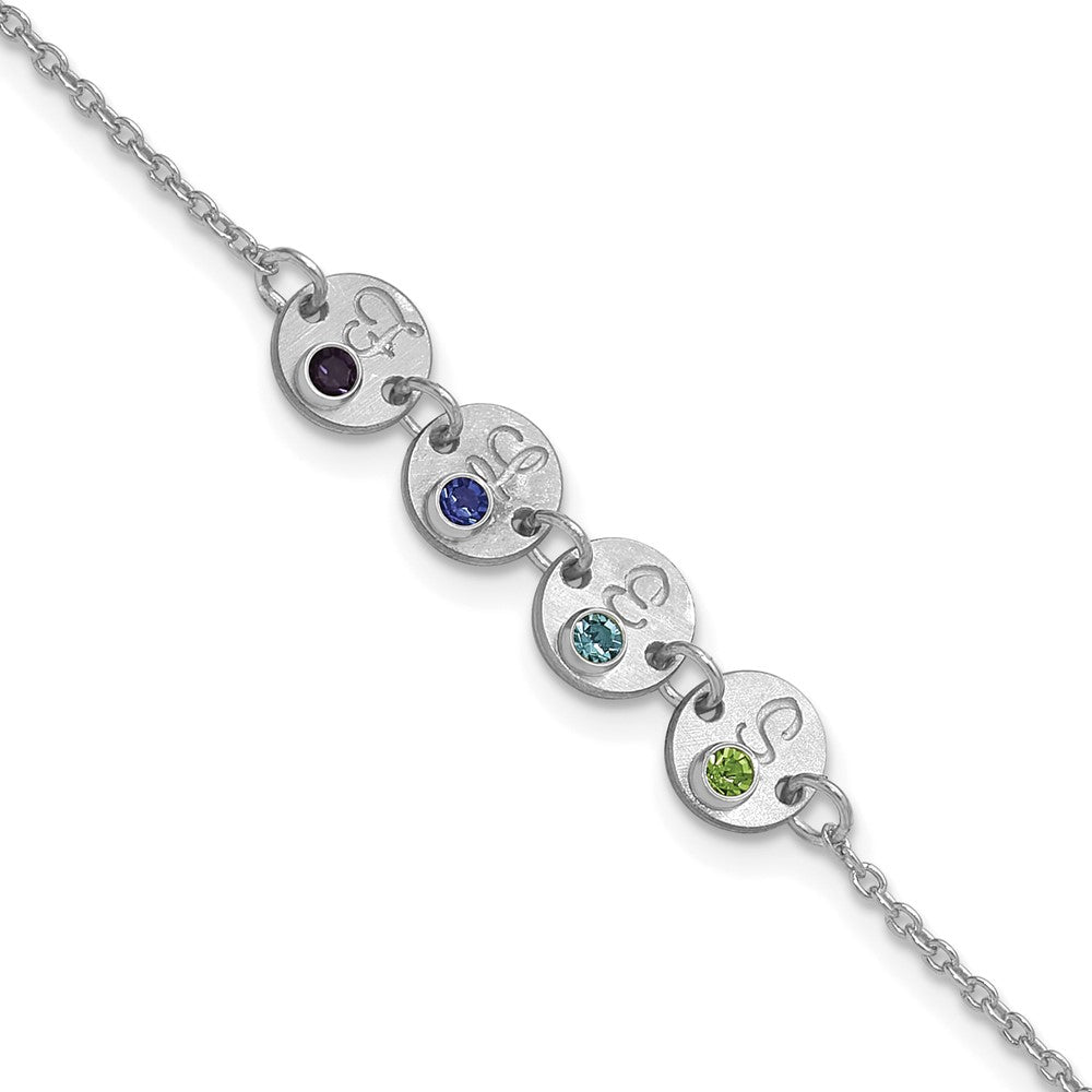 SS/Rhod-plated 4 Disc with Initial and Birthstone Bracelet