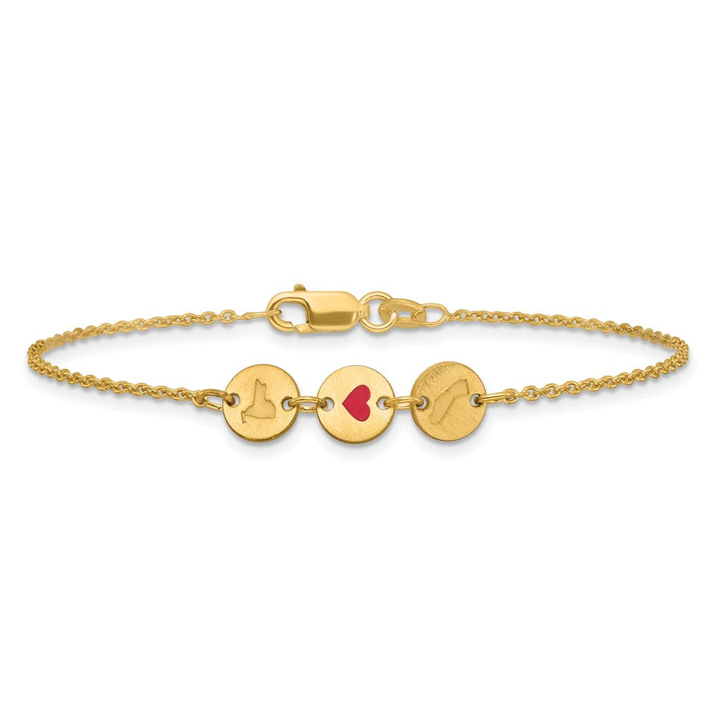 14k Yellow Gold State Heart State Disc Bracelet