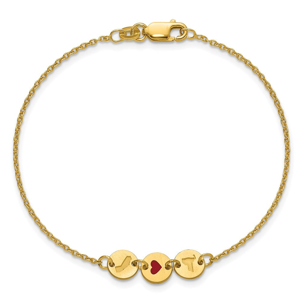 14k Yellow Gold State Heart State Disc Bracelet
