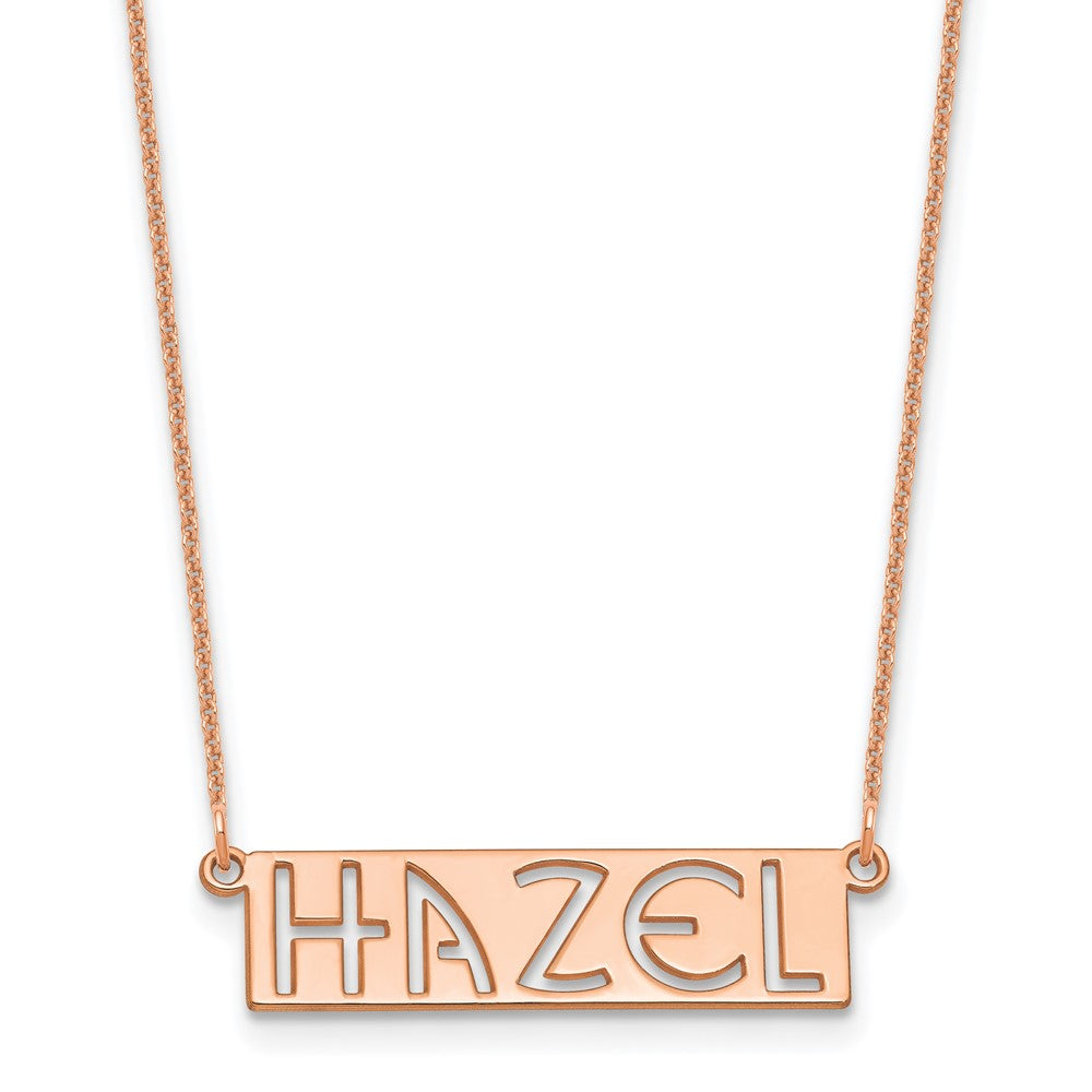 14k Rose Gold 4-6 Letter cut-out Name Bar Necklace