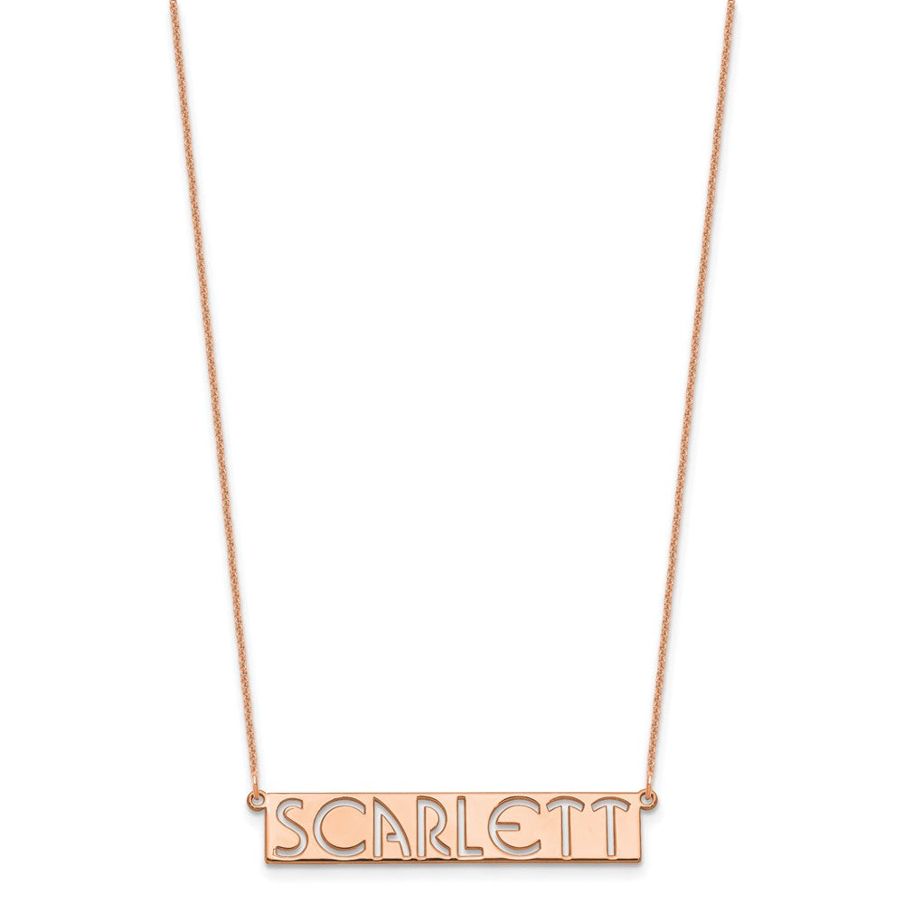 14k Rose Gold 7-9 Letter cut-out Name Bar Necklace