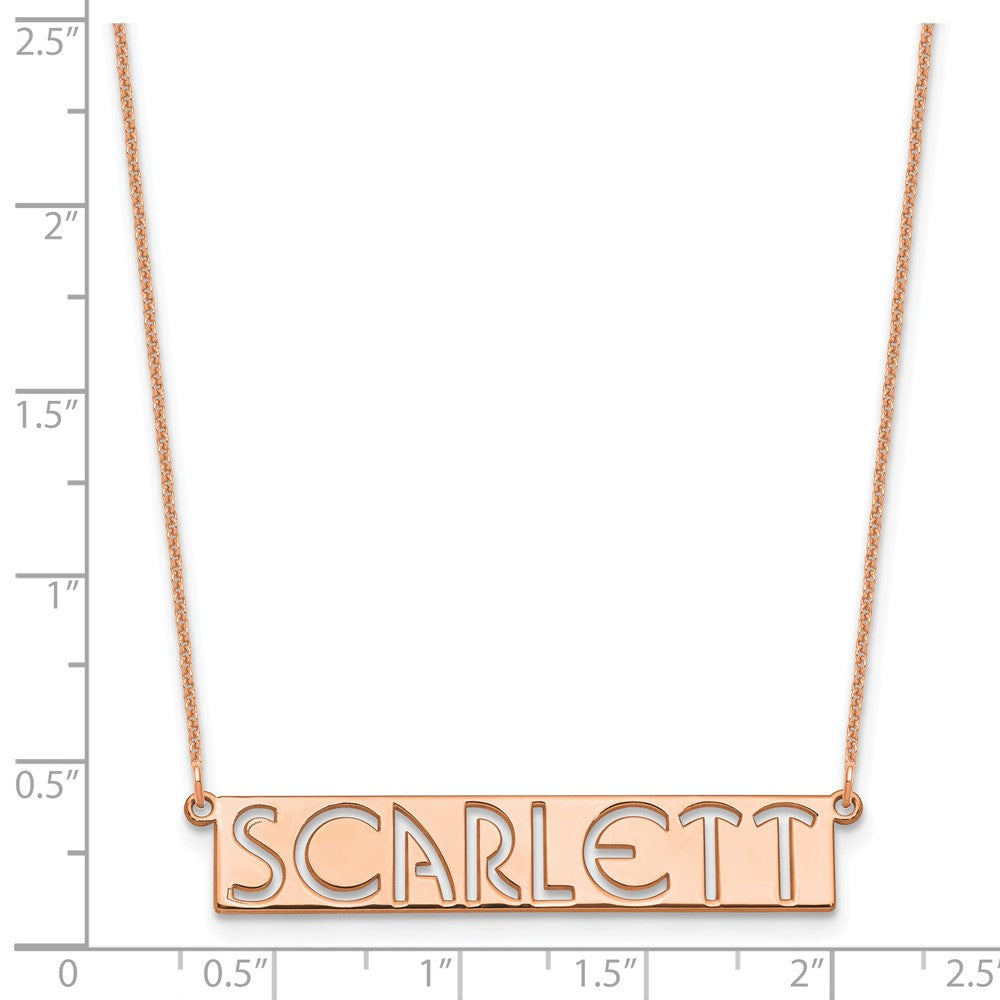 14k Rose Gold 7-9 Letter cut-out Name Bar Necklace