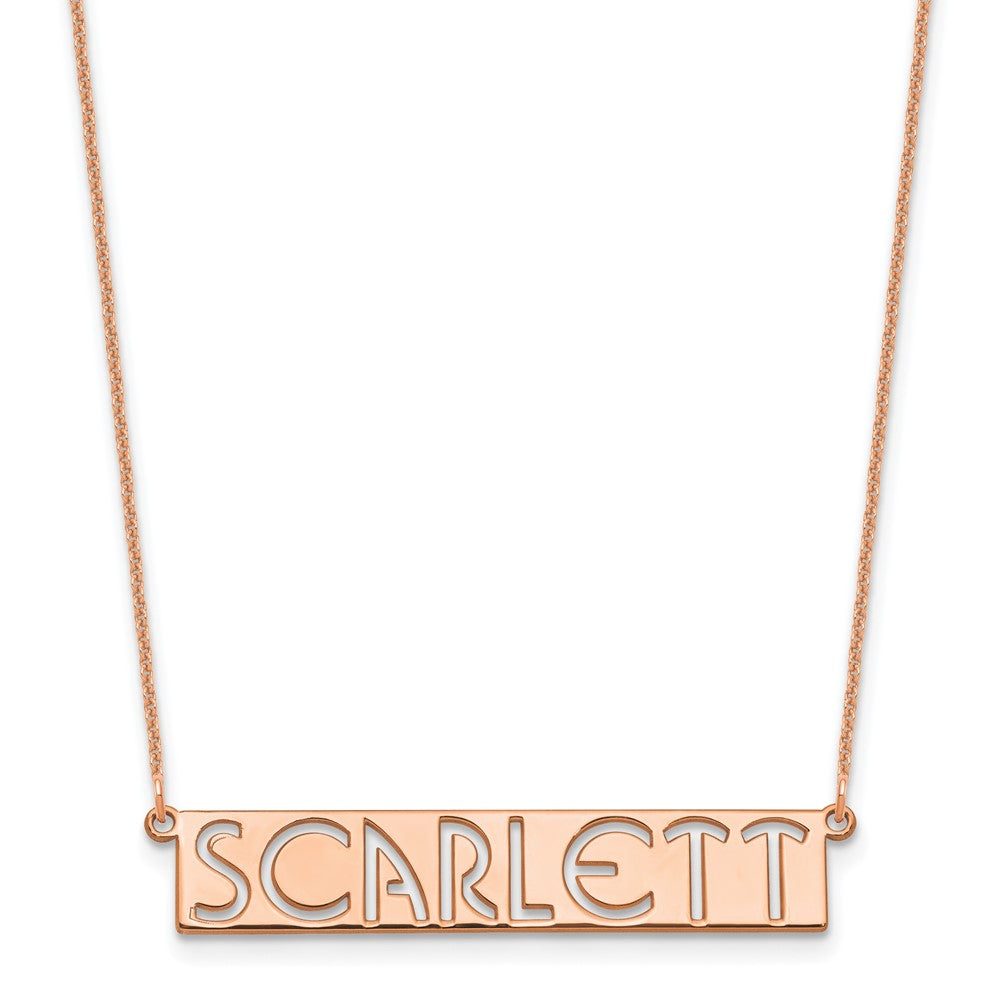 14k Rose Gold 7-9 Letter cut-out Name Bar Necklace