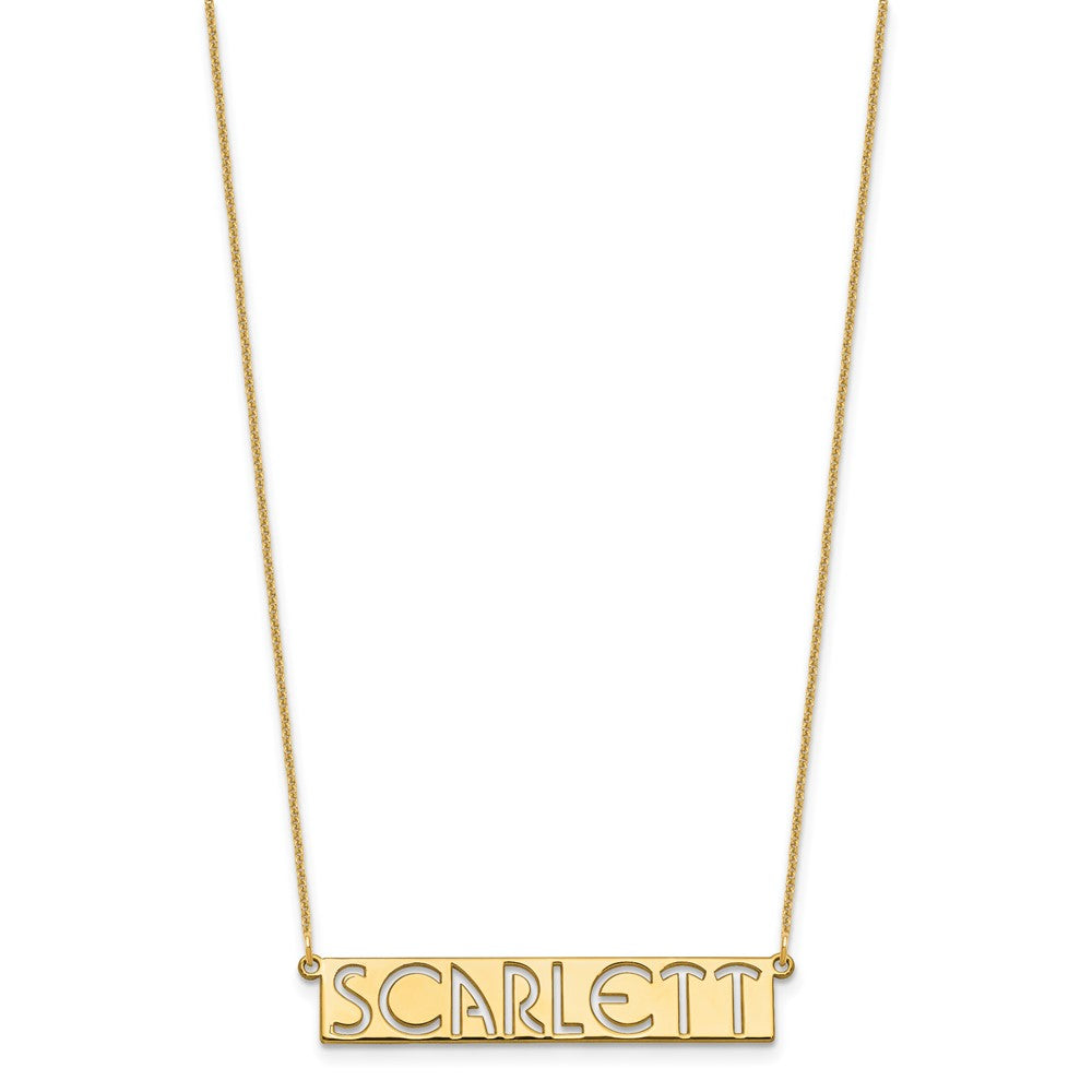 14k Yellow Gold 7-9 Letter cut-out Name Bar Necklace