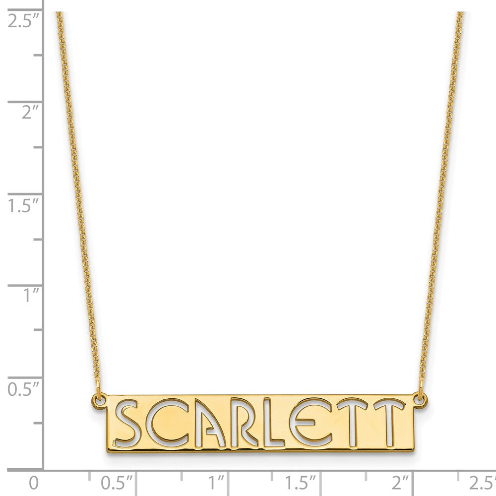 14k Yellow Gold 7-9 Letter cut-out Name Bar Necklace