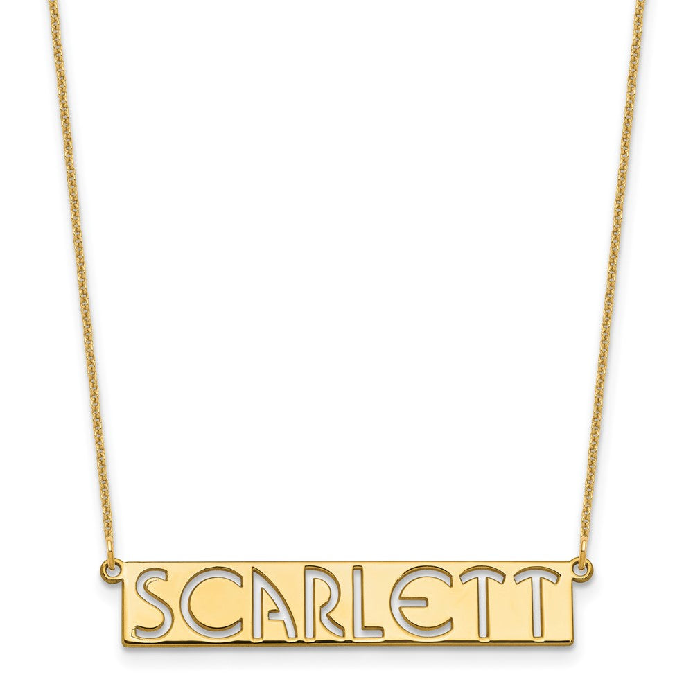14k Yellow Gold 7-9 Letter cut-out Name Bar Necklace