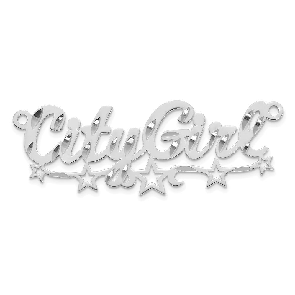 14k White Gold Diamond-cut Cut-out Stars Name Plate