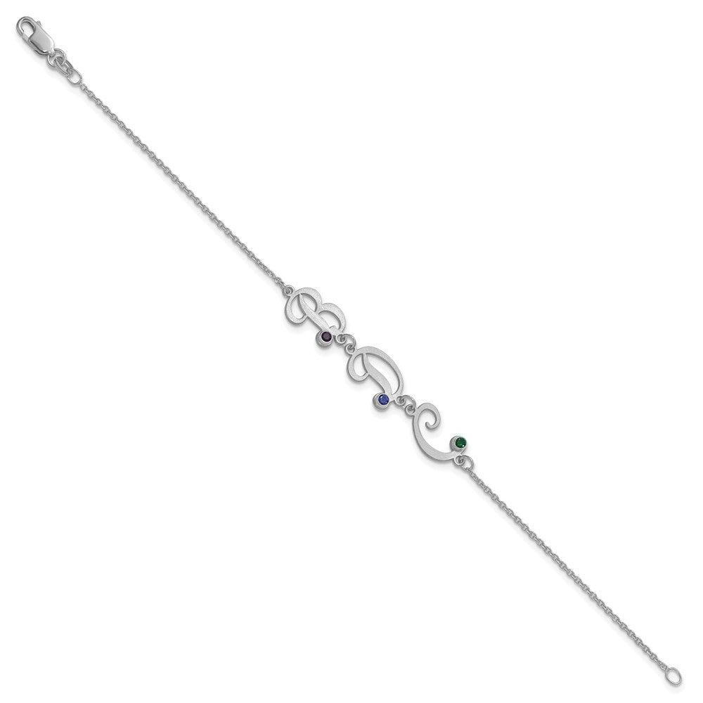Sterling Silver/Rhodium-plated Initial and Birthstone Bracelet