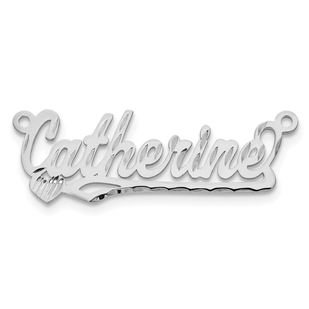 14k white Gold Diamond-cut Heart Name Plate