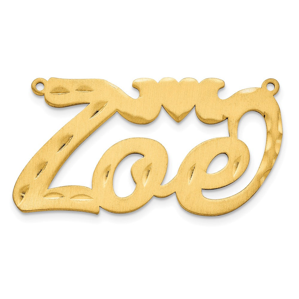 14k Yellow Gold Satin Diamond-cut Heart Name Plate
