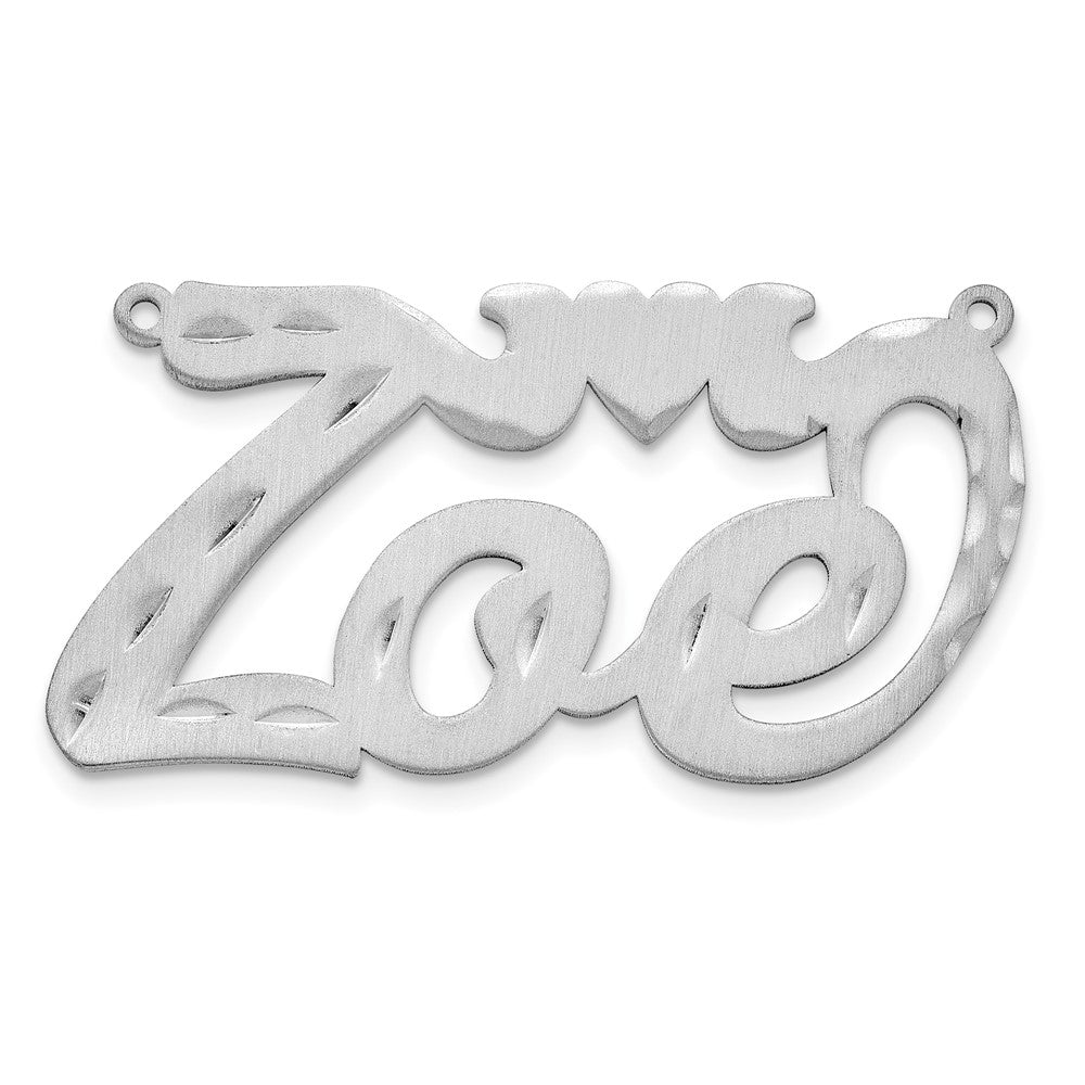 10k White gold Satin Diamond0cut Heart Name Plate