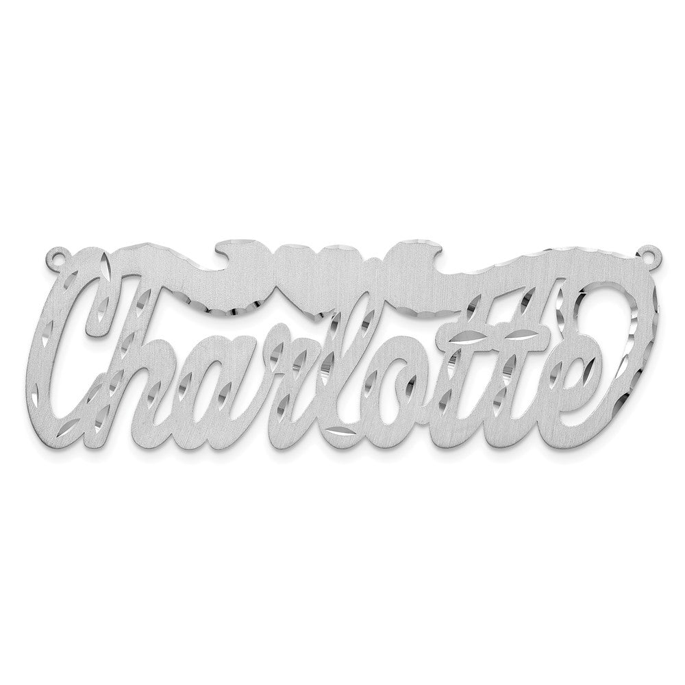 14k White Gold Satin Diamond-cut Heart Name Plate
