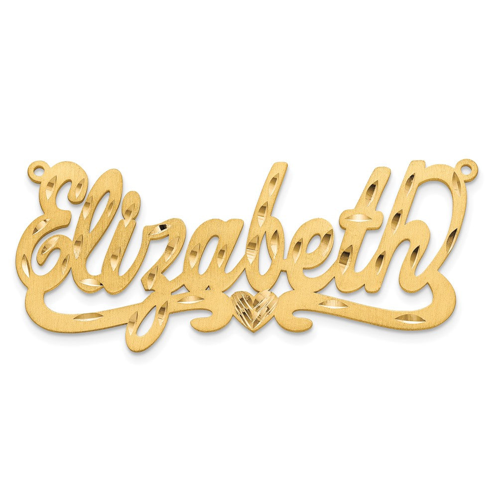 14k Yellow Gold Satin Diamond-cut Heart Name Plate
