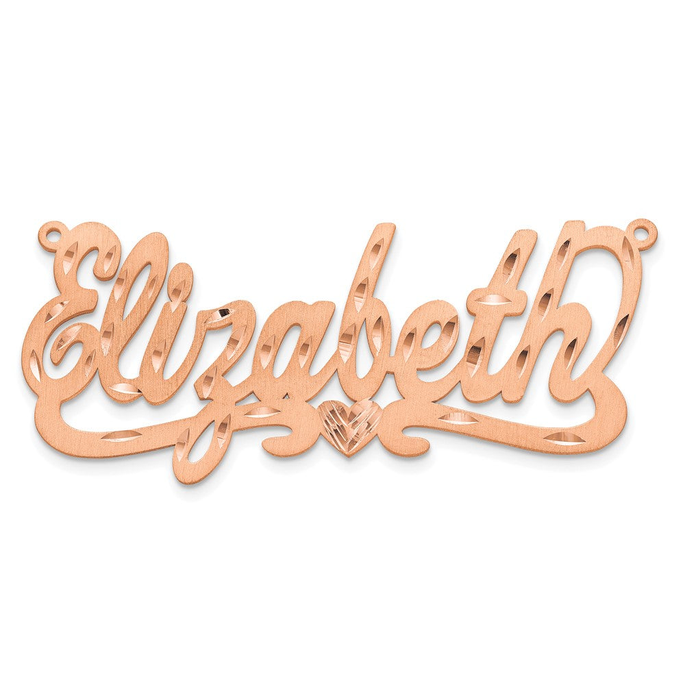 14k Rose Gold Satin Diamond-cut Heart Name Plate